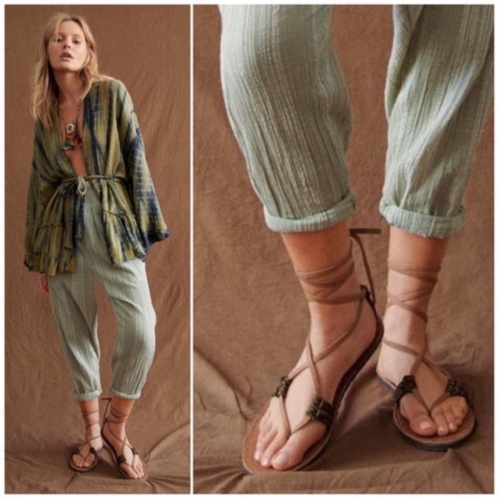 FREE PEOPLE LA JOLLA BOHO WRAP‎ FLAT SANDALS TAN SZ 10 - Picture 3 of 6
